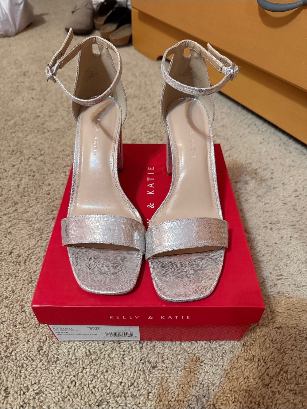 Kelly & Katie Shimmery Rose Metallic Ankle-Strap Block Heels